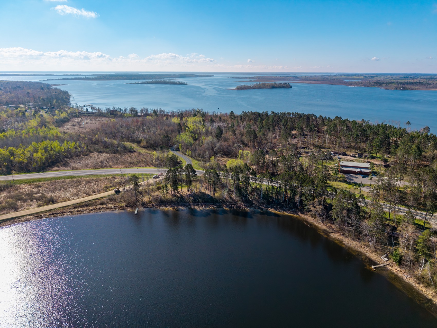 Aerial of Northwoods lakes and shoreline