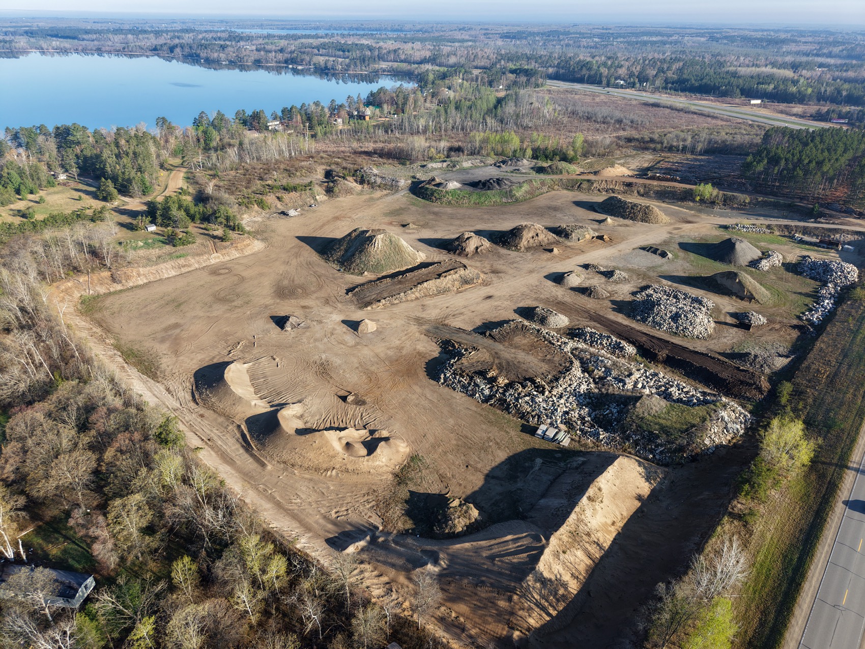 Aerial of the Storlie gravel pit and stockpiles