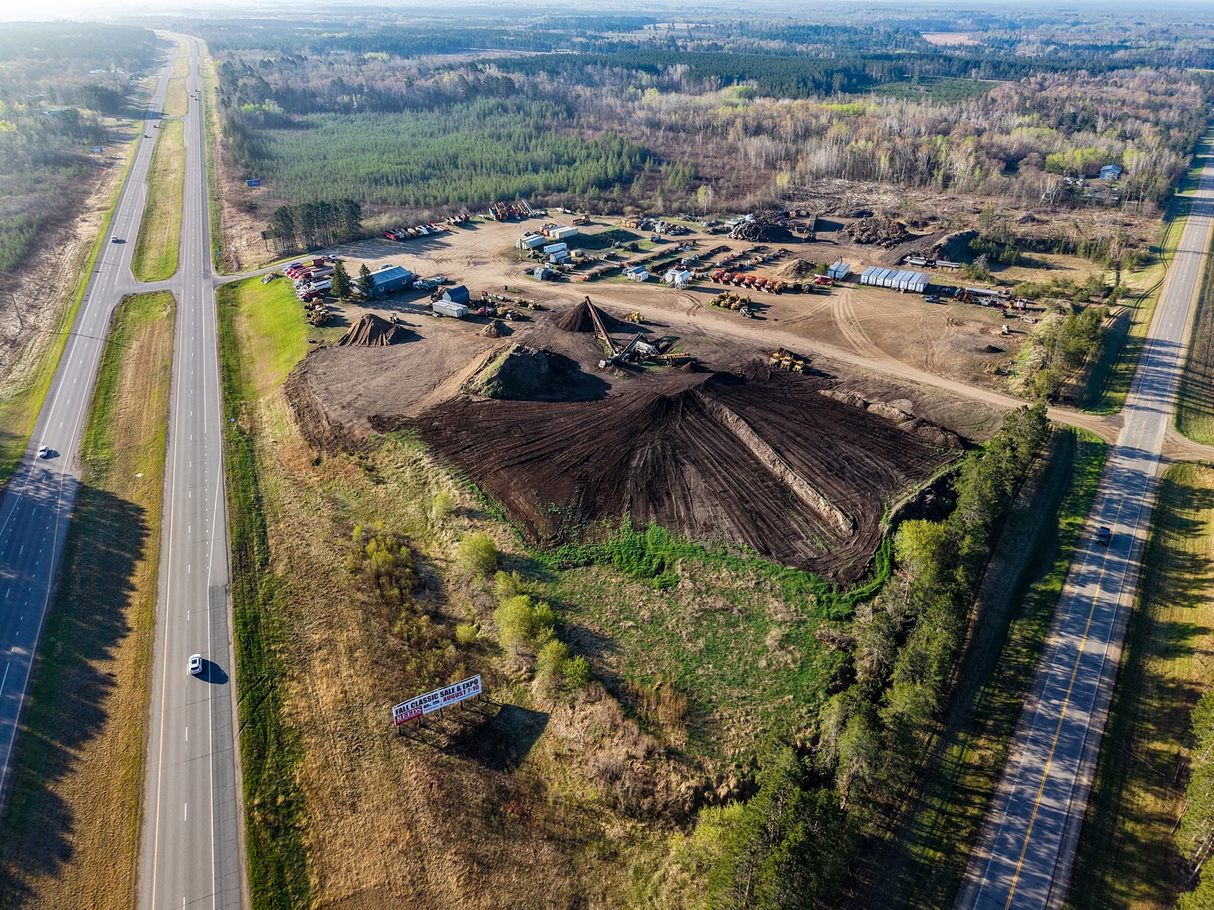 Aerial of the yard along the highway